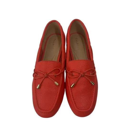 Talbots Womens 8 Real Leather Slip On Loafers With Bow Accents - Orange/coral