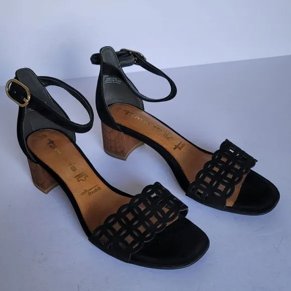 Tamaris Women's Chunky Block Heel Cutout Front Strap Sandals. Size 8.5