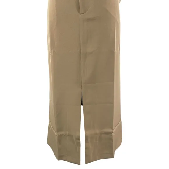 Tan, Khaki high waisted tailored skirt, front slit, Midi skirt, size 10,New