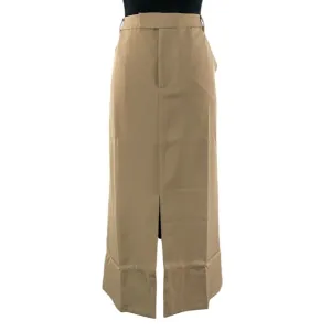 Tan, Khaki high waisted tailored skirt, front slit, Midi skirt, size 10,New