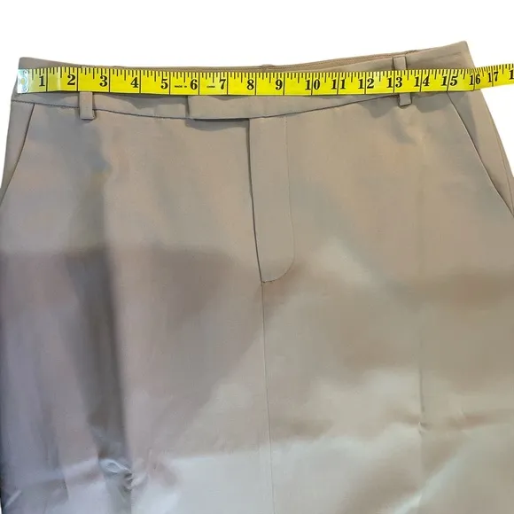 Tan, Khaki high waisted tailored skirt, front slit, Midi skirt, size 10,New