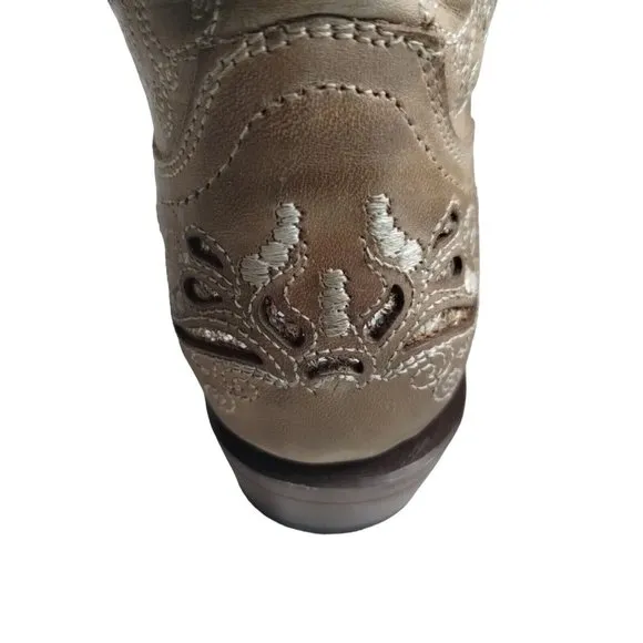Tanner Mark Girls Pull-On Burnished Sand Butterfly Inlay Western Boots Sz US 2
