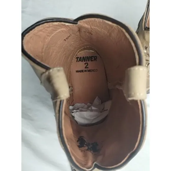Tanner Mark Girls Pull-On Burnished Sand Butterfly Inlay Western Boots Sz US 2