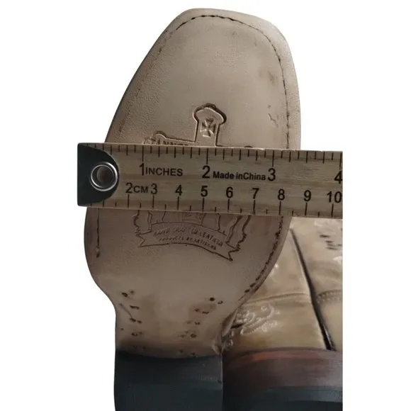 Tanner Mark Girls Pull-On Burnished Sand Butterfly Inlay Western Boots Sz US 2