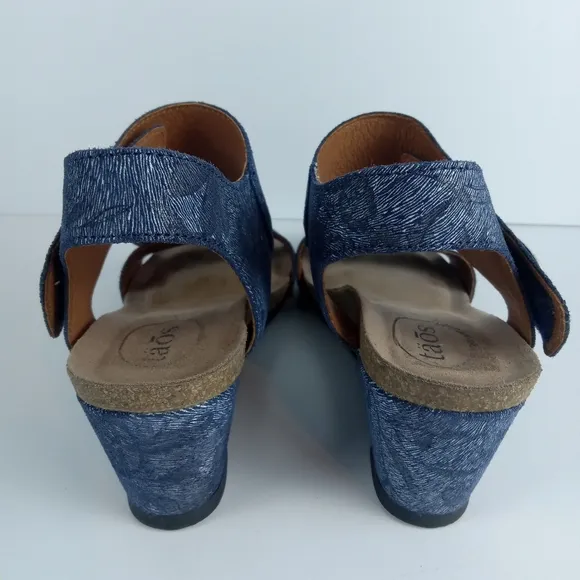 Taos Carousel 2 Sandals Blue Womens 6-6.5 Leather Wedge Ankle Strap Adjustable