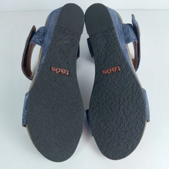Taos Carousel 2 Sandals Blue Womens 6-6.5 Leather Wedge Ankle Strap Adjustable