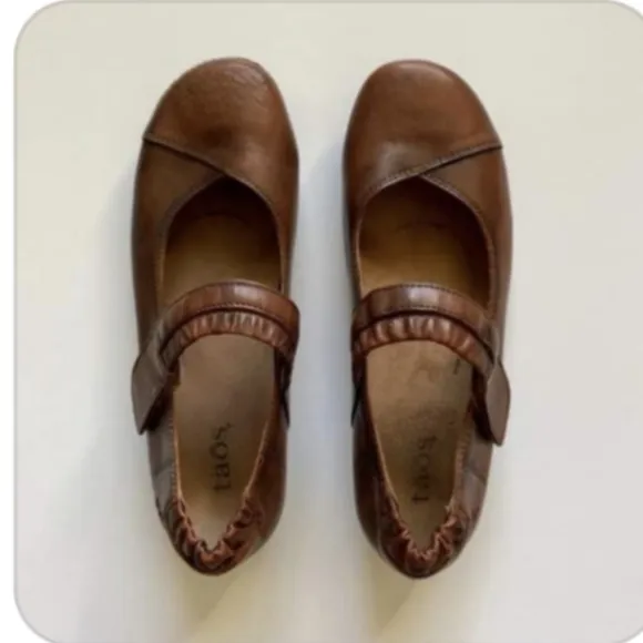 Taos Mary Jane Strapeze Leather Ballet Flat Loafers - Cognac 37