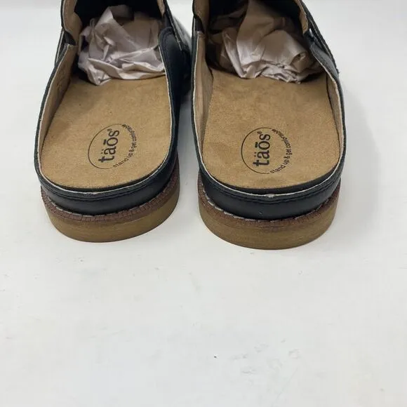 Taos Women's Size 9 Royal Black Snake Embossed Leather Slip On Mules Flats