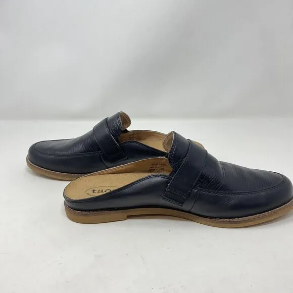 Taos Women's Size 9 Royal Black Snake Embossed Leather Slip On Mules Flats