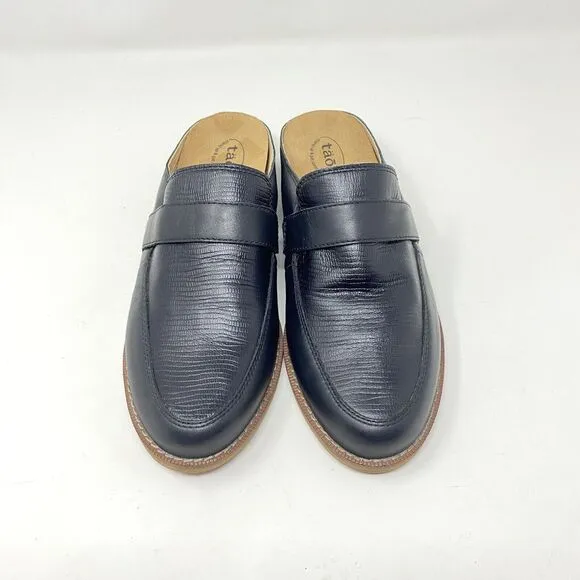 Taos Women's Size 9 Royal Black Snake Embossed Leather Slip On Mules Flats