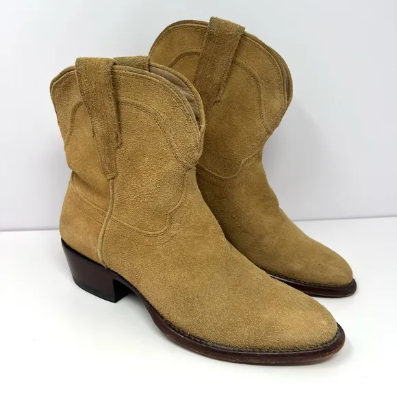 TECOVAS Women’s The Lucy Pull On Cowboy Ankle Boots Sz 7.5 B Tan Sand Suede GUC