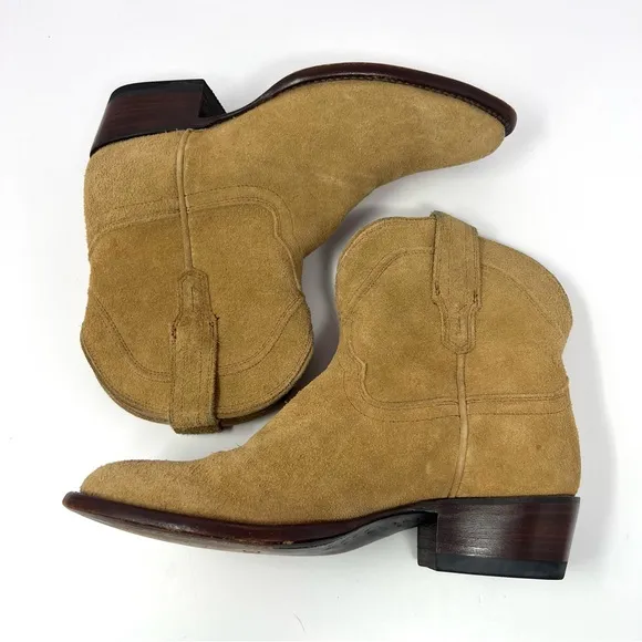 TECOVAS Women’s The Lucy Pull On Cowboy Ankle Boots Sz 7.5 B Tan Sand Suede GUC