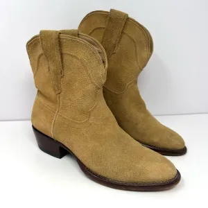 TECOVAS Women’s The Lucy Pull On Cowboy Ankle Boots Sz 7.5 B Tan Sand Suede GUC