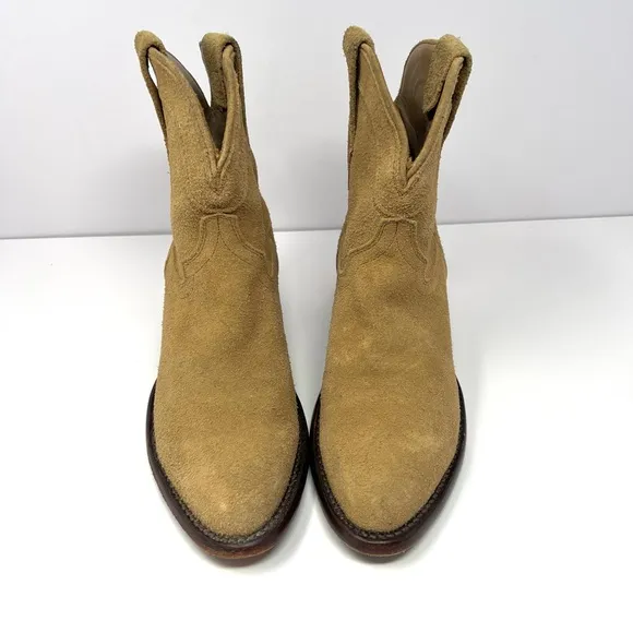 TECOVAS Women’s The Lucy Pull On Cowboy Ankle Boots Sz 7.5 B Tan Sand Suede GUC