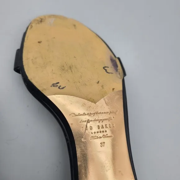 TED BAKER London sandals Block heel Flat black bronze metal ankle strap 6.5 37