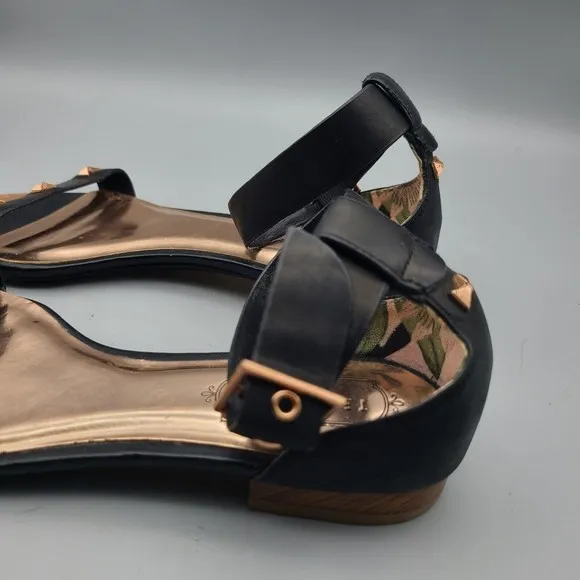 TED BAKER London sandals Block heel Flat black bronze metal ankle strap 6.5 37