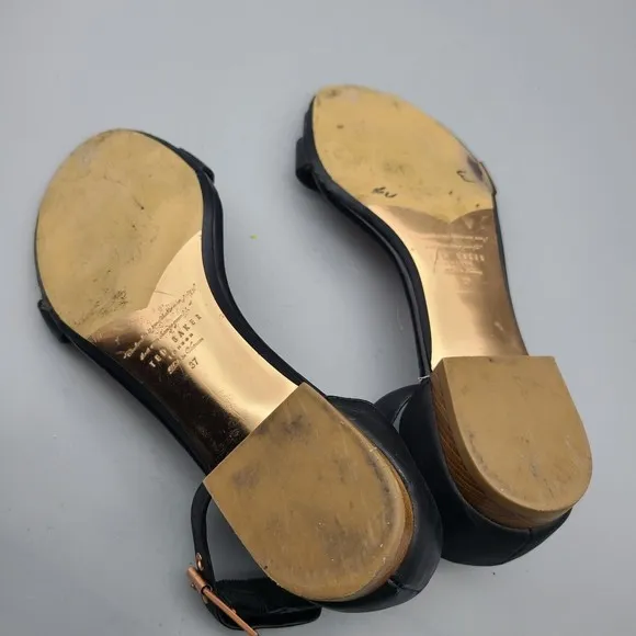TED BAKER London sandals Block heel Flat black bronze metal ankle strap 6.5 37