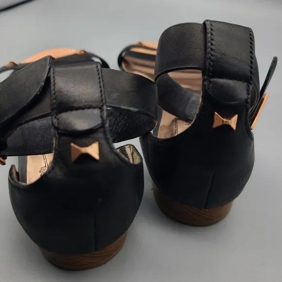 TED BAKER London sandals Block heel Flat black bronze metal ankle strap 6.5 37
