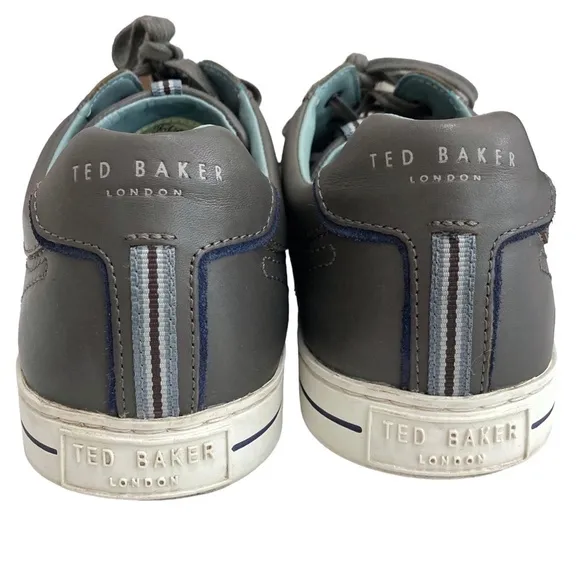 TED BAKER LONDON THAWNE Dark Grey Leather Trainers Sneakers