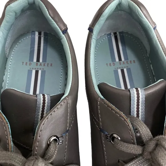 TED BAKER LONDON THAWNE Dark Grey Leather Trainers Sneakers