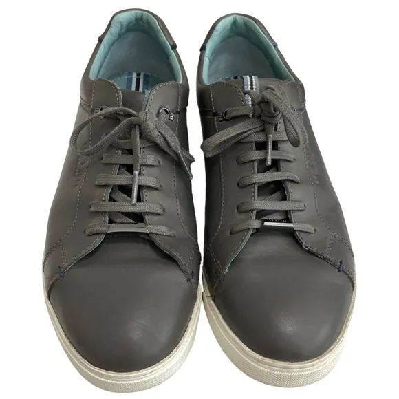 TED BAKER LONDON THAWNE Dark Grey Leather Trainers Sneakers