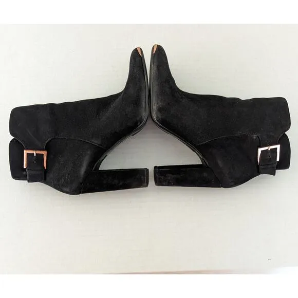 Ted Baker Maryne Black Suede Pointed Toe Ankle Boots Size 8/39 Rose Gold Trim