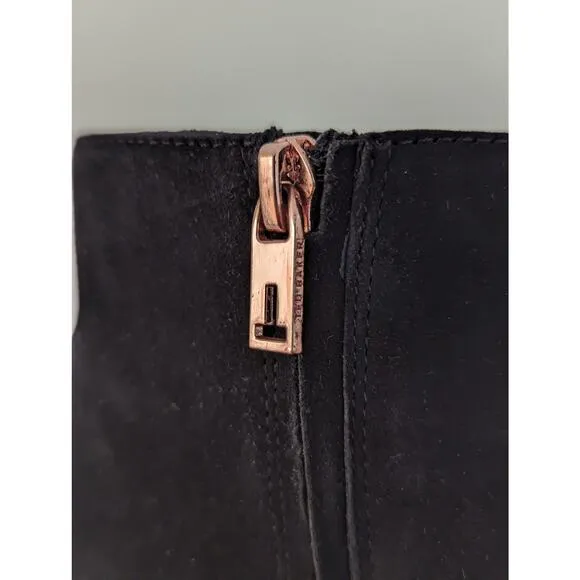 Ted Baker Maryne Black Suede Pointed Toe Ankle Boots Size 8/39 Rose Gold Trim