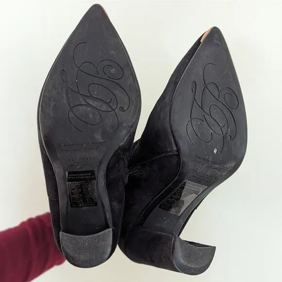 Ted Baker Maryne Black Suede Pointed Toe Ankle Boots Size 8/39 Rose Gold Trim