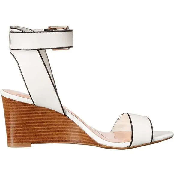 Ted Baker 39.5 Lernox White Black Stacked Wedge Sandals Rose Gold Hardware