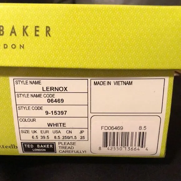 Ted Baker 39.5 Lernox White Black Stacked Wedge Sandals Rose Gold Hardware