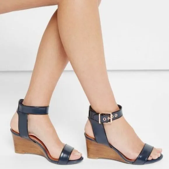 Ted Baker 39.5 Lernox White Black Stacked Wedge Sandals Rose Gold Hardware