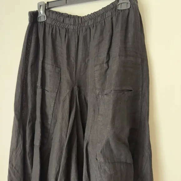 TEMPO PARIS BLACK LINEN Midi Bubble SKIRT, size L