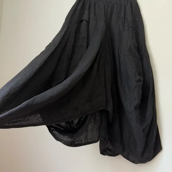 TEMPO PARIS BLACK LINEN Midi Bubble SKIRT, size L