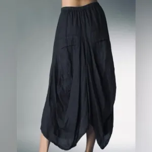 TEMPO PARIS BLACK LINEN Midi Bubble SKIRT, size L