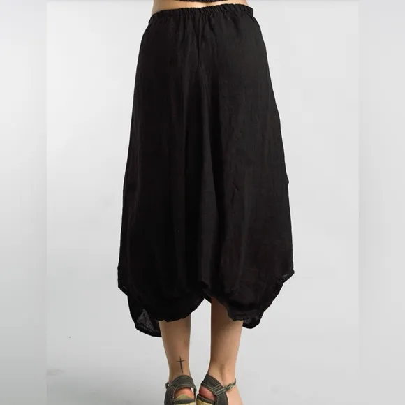 TEMPO PARIS BLACK LINEN Midi Bubble SKIRT, size L