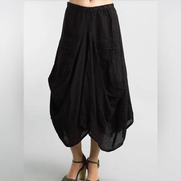 TEMPO PARIS BLACK LINEN Midi Bubble SKIRT, size L