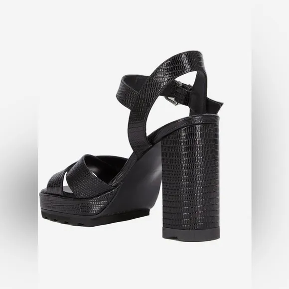 The Kooples NEW BLACK LIZARD EFFECT LEATHER HEELED SANDALS FR 40 US 9
