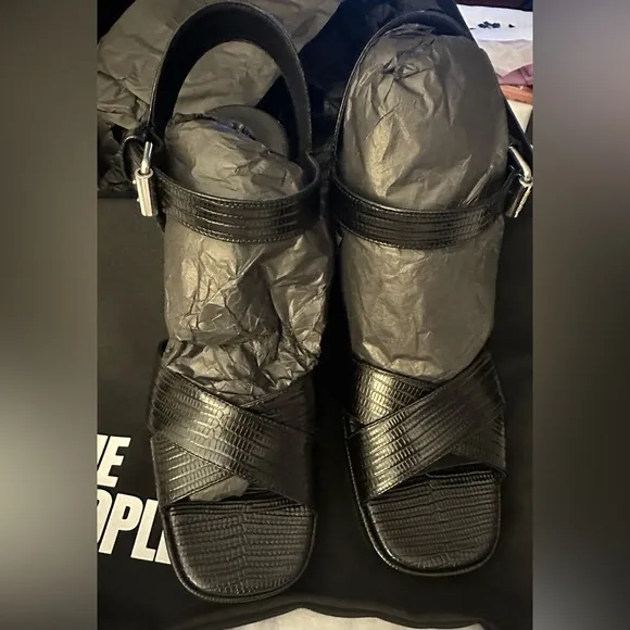 The Kooples NEW BLACK LIZARD EFFECT LEATHER HEELED SANDALS FR 40 US 9