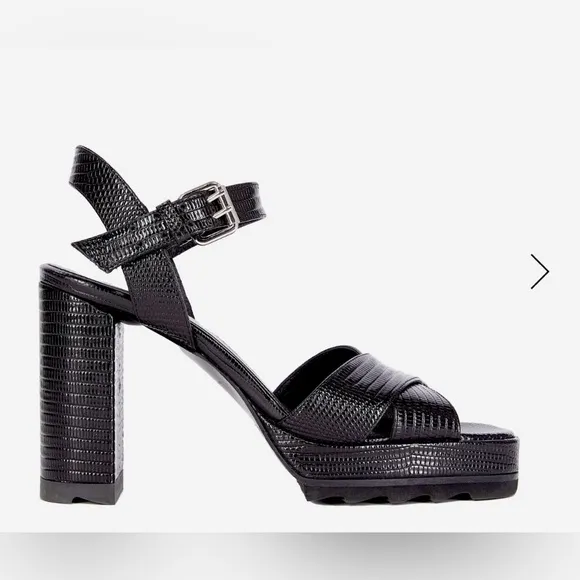 The Kooples NEW BLACK LIZARD EFFECT LEATHER HEELED SANDALS FR 40 US 9