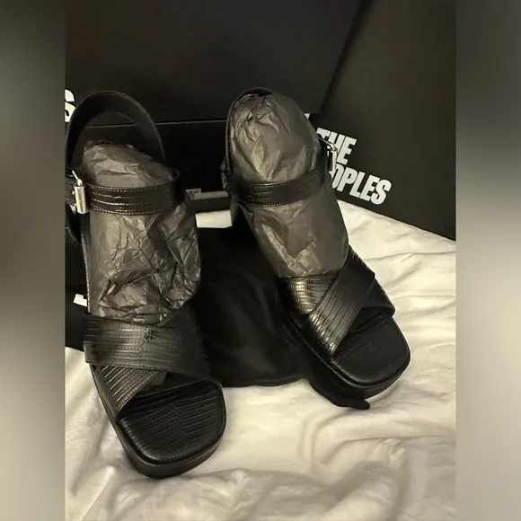 The Kooples NEW BLACK LIZARD EFFECT LEATHER HEELED SANDALS FR 40 US 9