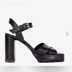 The Kooples NEW BLACK LIZARD EFFECT LEATHER HEELED SANDALS FR 40 US 9