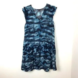 THEORY Silk Ruffle Hem Dress Tie Waist.