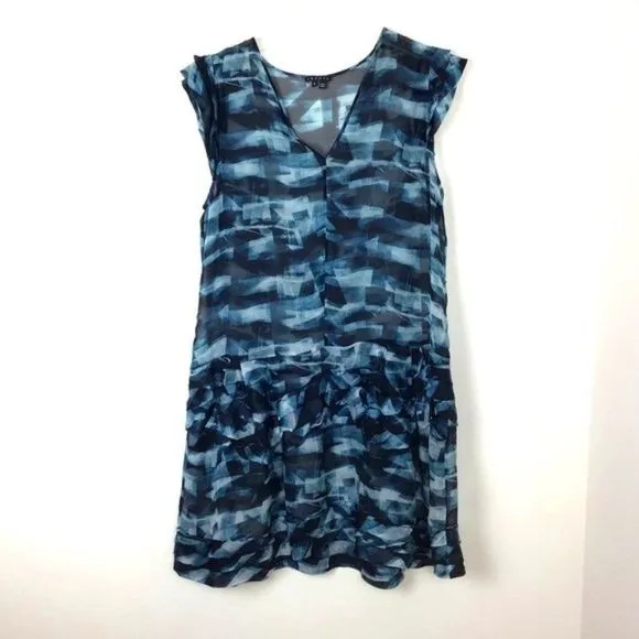 THEORY Silk Ruffle Hem Dress Tie Waist.