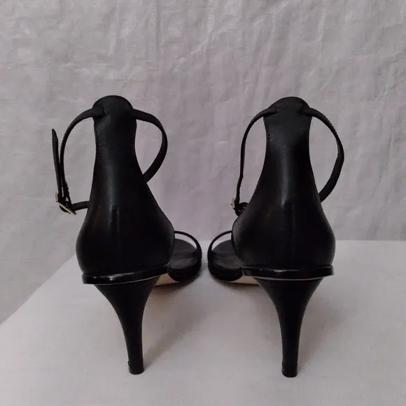 TIBI Black Leather Sandals w/Gold Buckle Detail and Adjustable Ankle Str…