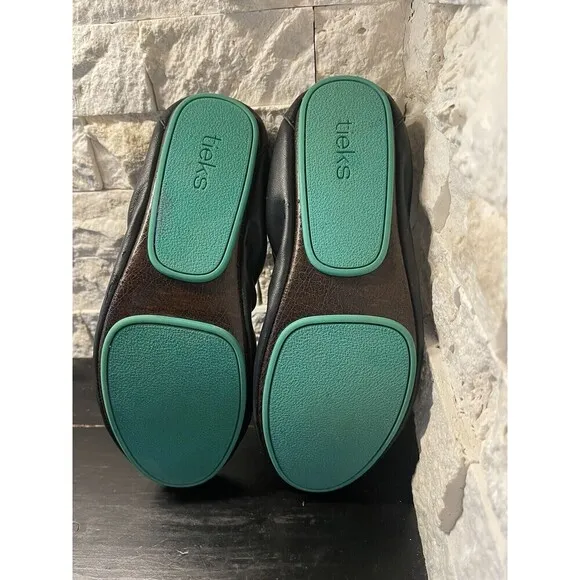Tieks by Gavrieli Women's Sz US 8 Black Leather Slip On Ballet Flats Teal Stripe