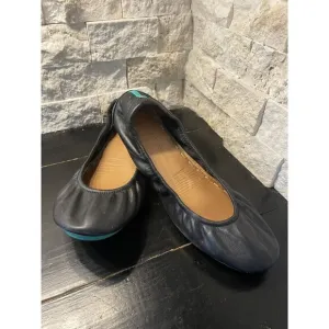 Tieks by Gavrieli Women's Sz US 8 Black Leather Slip On Ballet Flats Teal Stripe
