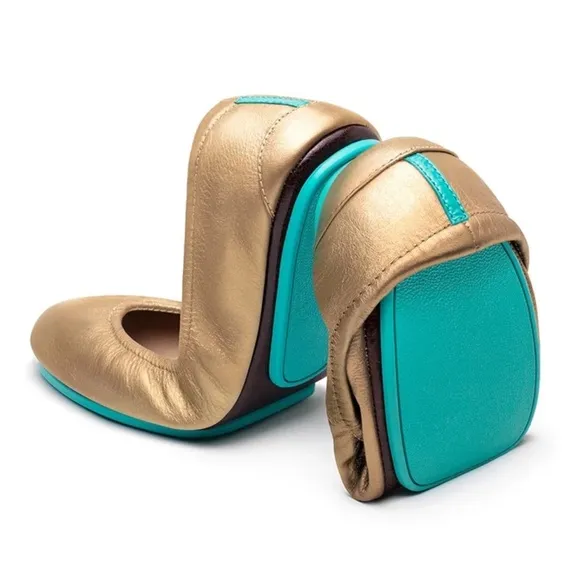 Tieks Metallic Gold Leather Slip On Comfort Ballet Flats Size 8
