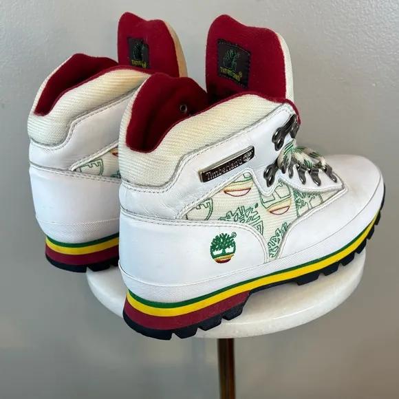 TIMBERLAND Jamaica Bob Marley Boot White/Red/Green Euro‎ Hiker Men's Size 8 Rare