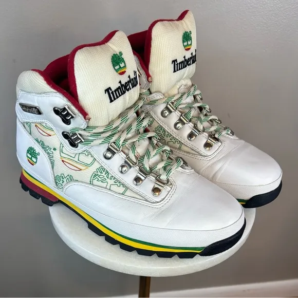 TIMBERLAND Jamaica Bob Marley Boot White/Red/Green Euro‎ Hiker Men's Size 8 Rare