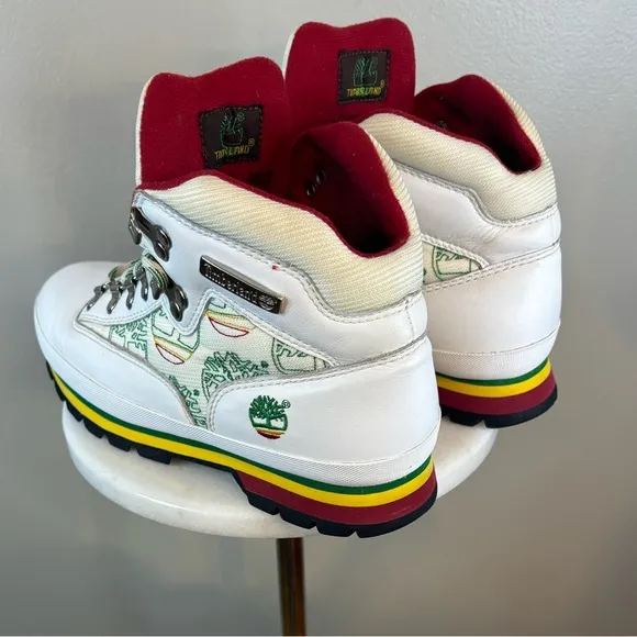 TIMBERLAND Jamaica Bob Marley Boot White/Red/Green Euro‎ Hiker Men's Size 8 Rare